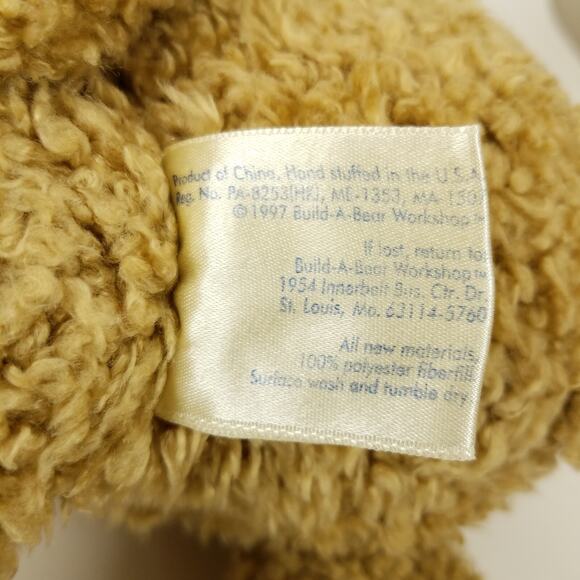 Build A Bear BAB Tan Curly Bear Plush Stuffed Animal Toy Faux Leather Paws Vtg - Picture 7 of 8